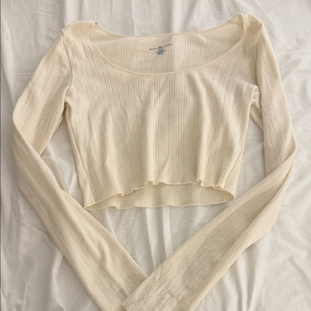 Brandy Melville Cream Ribbed Long Sleeve Top